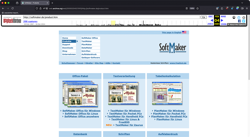 Die SoftMaker-Website in 1999