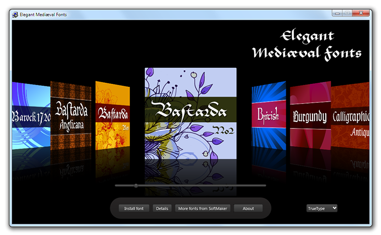 Elegant Mediæval Fonts: font manager